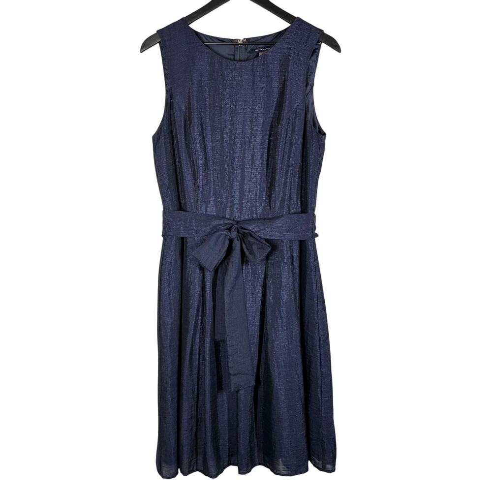 Tommy Hilfiger Dress Pleated Sleeveless Bow Tie A Line Midi Navy Blue Womens 10